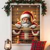 Durable Polyester Window Drapes Christmas Cover Banner with Santa Claus and Elk Patterns, Xmas Blackout Curtains for Peeking Ornament, Wall