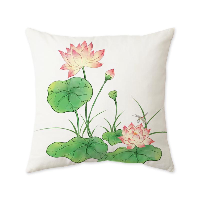 New Chinese Lotus Lotus Print Cushion Pillow Office Living Room Sofa Nap Cushion Pillow Cover