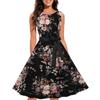 Women Summer Floral Print Sleeveless O Neck A Line Slim Midi Dress
