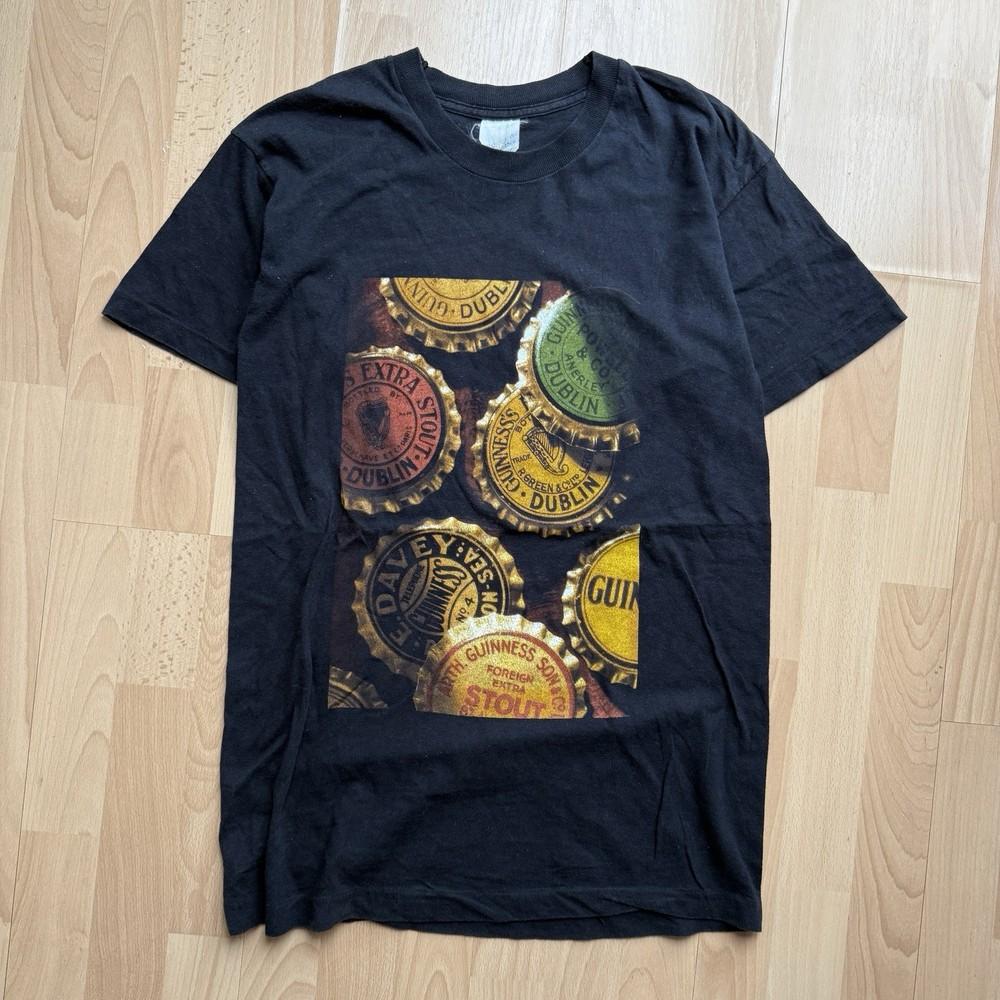 Vintage 90s Guinness Bottle Caps Single Stitch Graphic Black Promo TShirt Unisex T-Shirt XXL