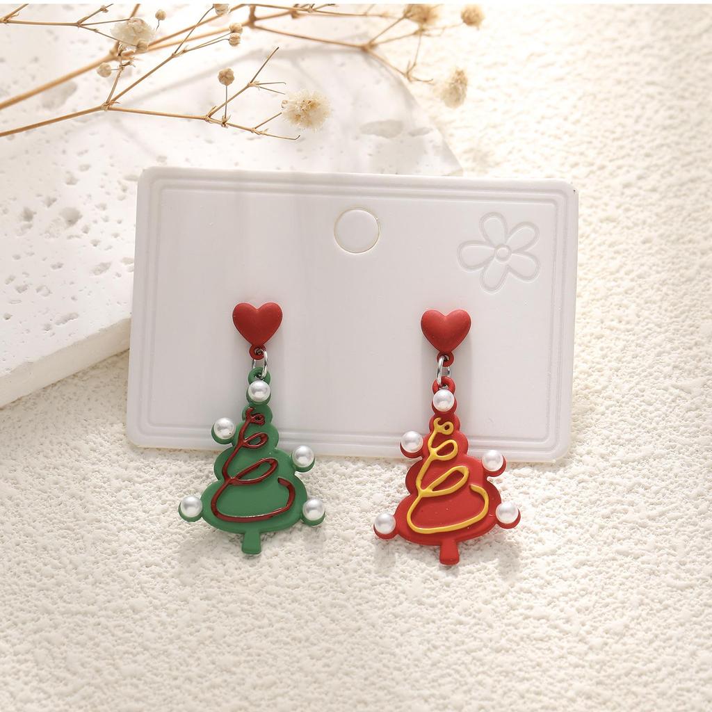 European & American Cartoon Rhinestone Christmas Earrings – High-End Asymmetrical Festive Jewelry for Women