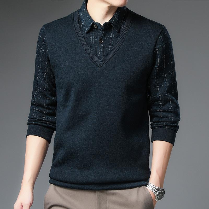 

Футболка из хлопка для папы, мужская, с длинными рукавами, однотонная, для мужчин среднего возраста, новый стиль, повседневная, свободная, из двух частей, с имитацией нижнего топа M