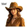 Vintage Style Headwear Wool Felt Fedora, Unisex Western Cowboy Hat, Retro Wide Brim Hat Cowgirl Jazz for Women Men Autumn Winter Travel Accessories
