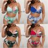 2025 New European & American Print High Waist Backless Spaghetti Strap Sexy Split Swimsuit Set for Women