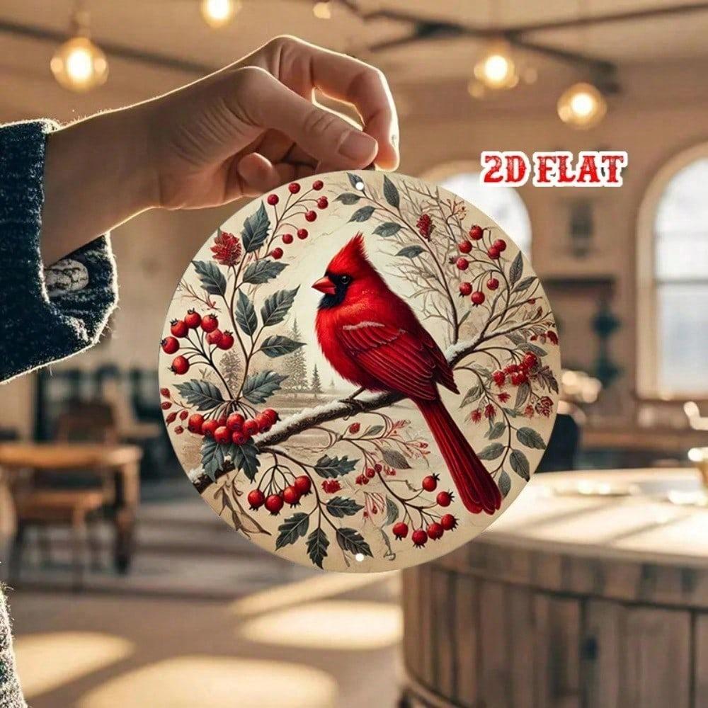 Vintage Winter Metal Tin Sign 7.8x7.8 Inch Rustic Wall Decor Cardinal Birds Snowy Branches German Quote