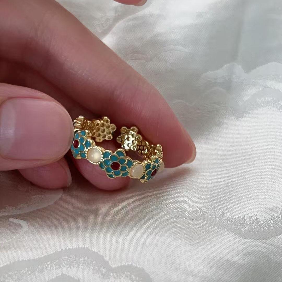 

Кольцо-цветок из циркона с капающим маслом, средневековое винтажное кольцо на указательный палец, легкая роскошь, темперамент, нишевые украшения