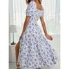 Bedrucktes Neckholder-Kleid mit schmalem Schlitz und Blumenmuster im französischen Stil