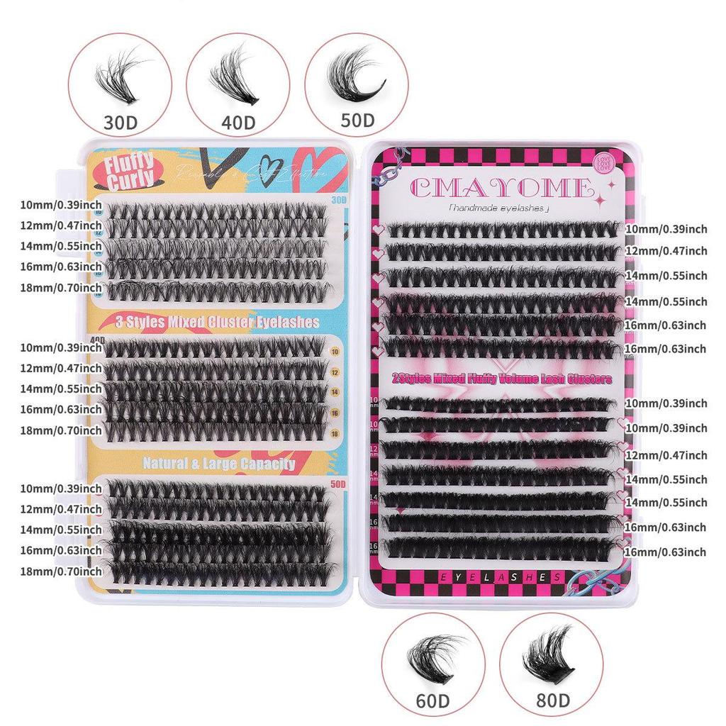 Large Capacity DIY Eyelash Extension Set: Natural Thick D Curl Segmented Self-Grafting Single Cluster Blossom Lashes