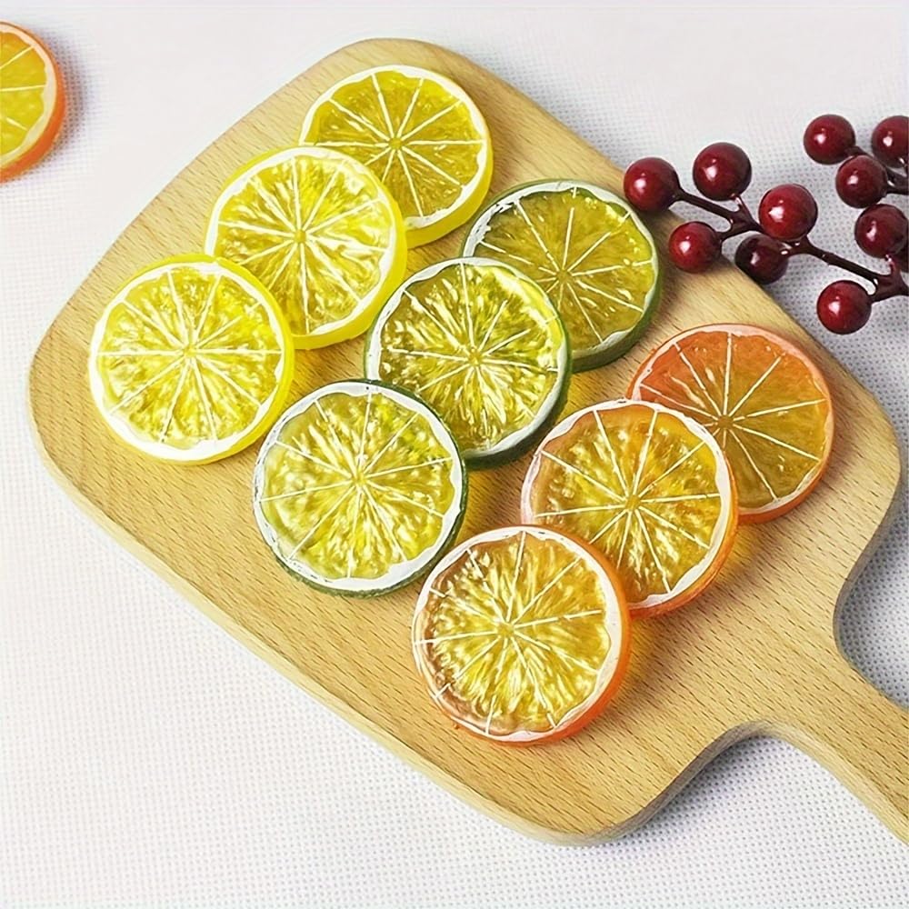 30 Pieces of Artificial Lemon Slice Kitchen Home Decoration Artificial Fruit Ornaments Yellow