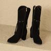 Winter Black Yellow Women Mid Calf Boots Round Toe High Heel Small Big Size 33 52