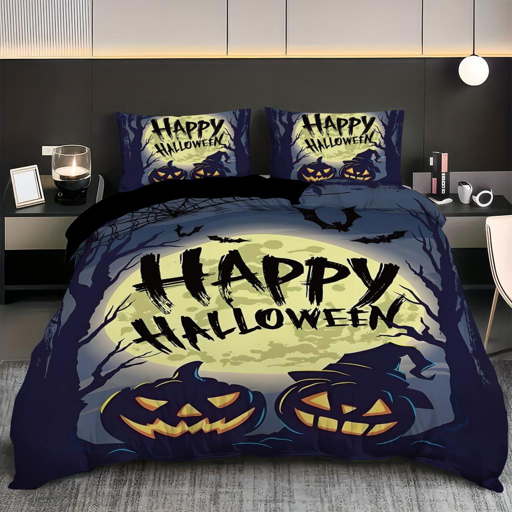 Halloween Theme Bedding Set 3D Printed Duvet Cover Set Skin-Friendly Single Twin Double Size Halloween Decor Duvet Cover Set