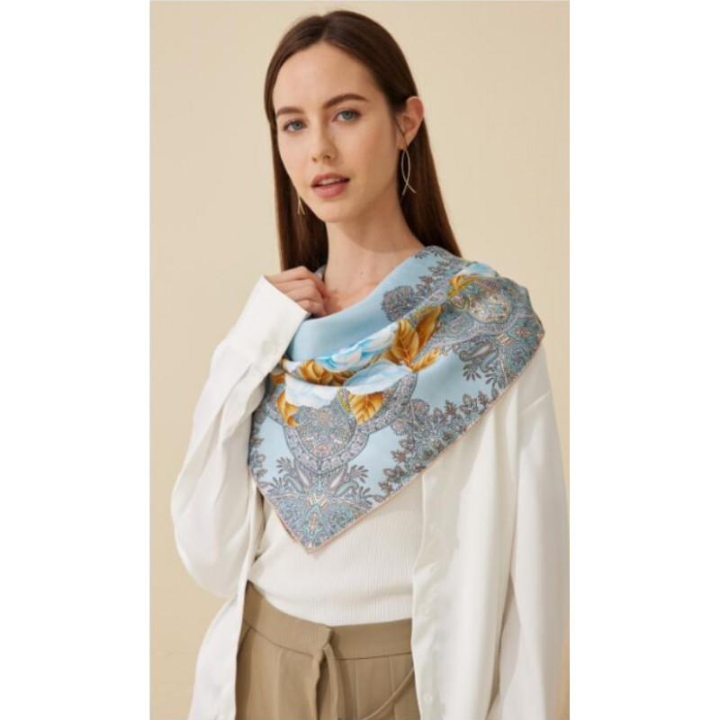 100% Mulberry Silk Square Scarf Double-sided Print Light Luxury Shawl Women Mom Fashion Accessory