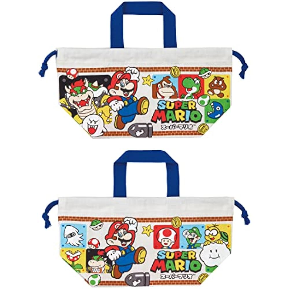 Skater KB7-A Bento Bag, Drawstring Lunch Bag for Kids, Made in Japan, Super Mario 23 for Boys