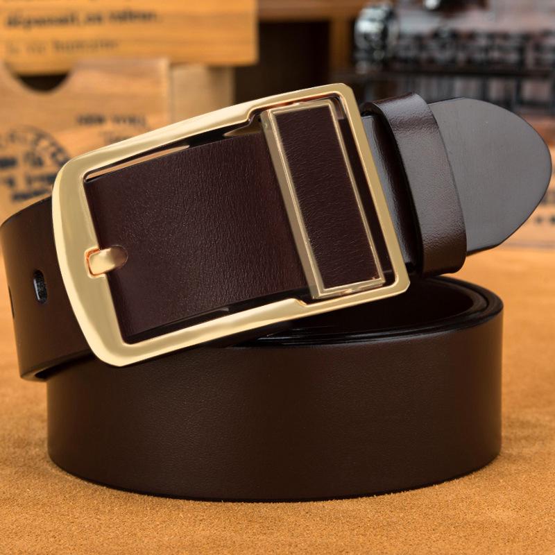 Men's Retro Genuine Leather Belt - Pin Buckle Cowhide Waist Belt for Business and Casual Wear, Suitable for Middle-Aged and Young Men.