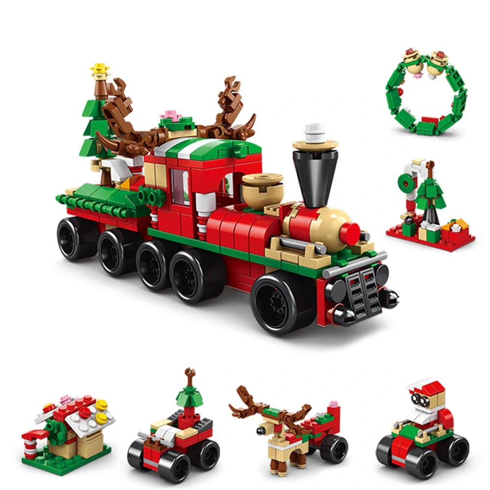 6 In 1 Christmas Train Model Building Blocks Bricks Sets Classic Dolls Kids Toys Gift