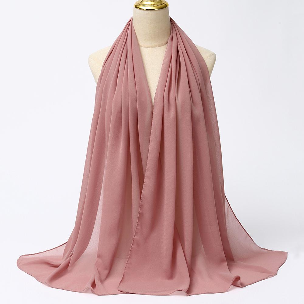 Muzułmańska Chiffonowa Szal Hijab Kobiety Długi Jednolity Kolor Nakrycie Głowy Dla Kobiet Hidżaby Szaliki Panie Muzułmańska Woalka Hidżaby z Jerseyu