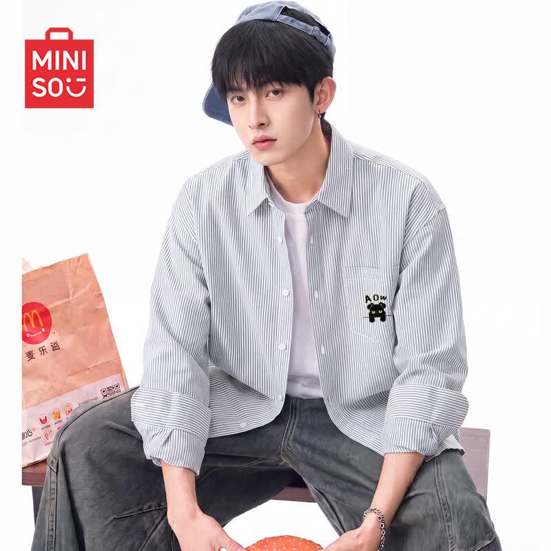 MINISO Men's Japanese Style Striped Oxford Shirt