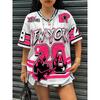 T-shirt Oversize da Donna Scollo a V Manica Corta Estiva Patchwork Stampa New York 28 Magliette Casual Maglia da Calcio Sportiva Y2k