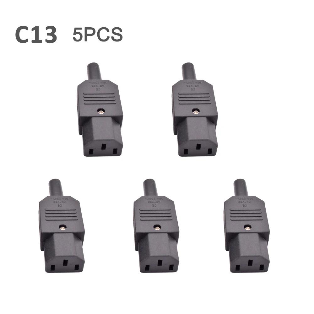 5/10pcs IEC 320 AC Power Connector C13 C14 Rewireable 10A 250V Black Electrical 3 Pin Female Male Straight Cable Plug Socket Iron Contact