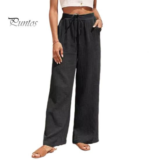 

Женские повседневные брюки, прямые широкие брюки, свободные длинные брюки с эластичной резинкой на талии и регулируемым шнурком, брюки для отдыха, уличная одежда XS чёрный