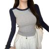 Chic European Cotton Long-Sleeve Women's Top, 2025 Slim-Fit Autumn/Winter, Niche Contrast Design