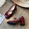 New Bowknot Shallow Soft Sole Dress Shoes for Women High Heeled Mary Jane Single Shoes Ladies Thick Heel Ballet Shoes
