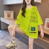 2023 Summer Korean Patchwork Pocket Letter Print Loose Short-Sleeve T-shirt for Women