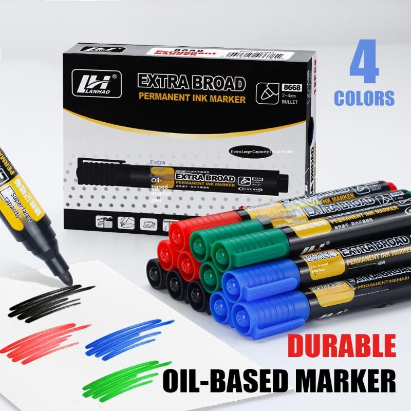 New 12pcs/box Large-Capacity Marker 10mm Nib Oil-Based Big-Ended Marker Pen Refillable Waterproof Non-Erasable