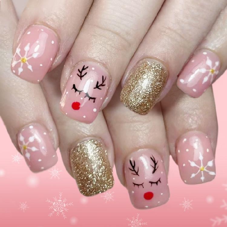 

Christmas Party Fake Ungues 24PCS Golden Scintillate Designs Permanent Press On Ungues For Women Holiday Nail Art Collection 1