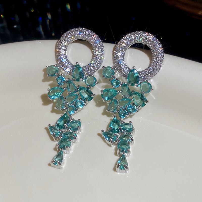 French Court Style Silver Needle Zircon Rectangular Earrings Exquisite Light Luxury High-end Stud Earrings Exaggerated Earrings Women