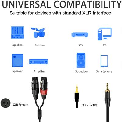 Metall 3,5mm auf Doppel-Cannon Buchse 0,3m 3,5mm Kopfhörerbuchse auf Dual-Xlr Stereo-Audiokabel