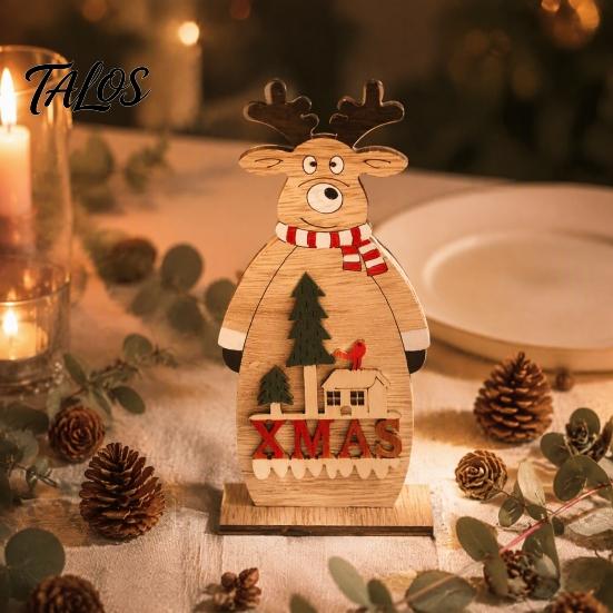 Unique Christmas Gift for Family Nordic Style Wooden Ornaments, Cute Santa Claus/Snowman/Reindeer Window Display Props Figurine Holiday Home