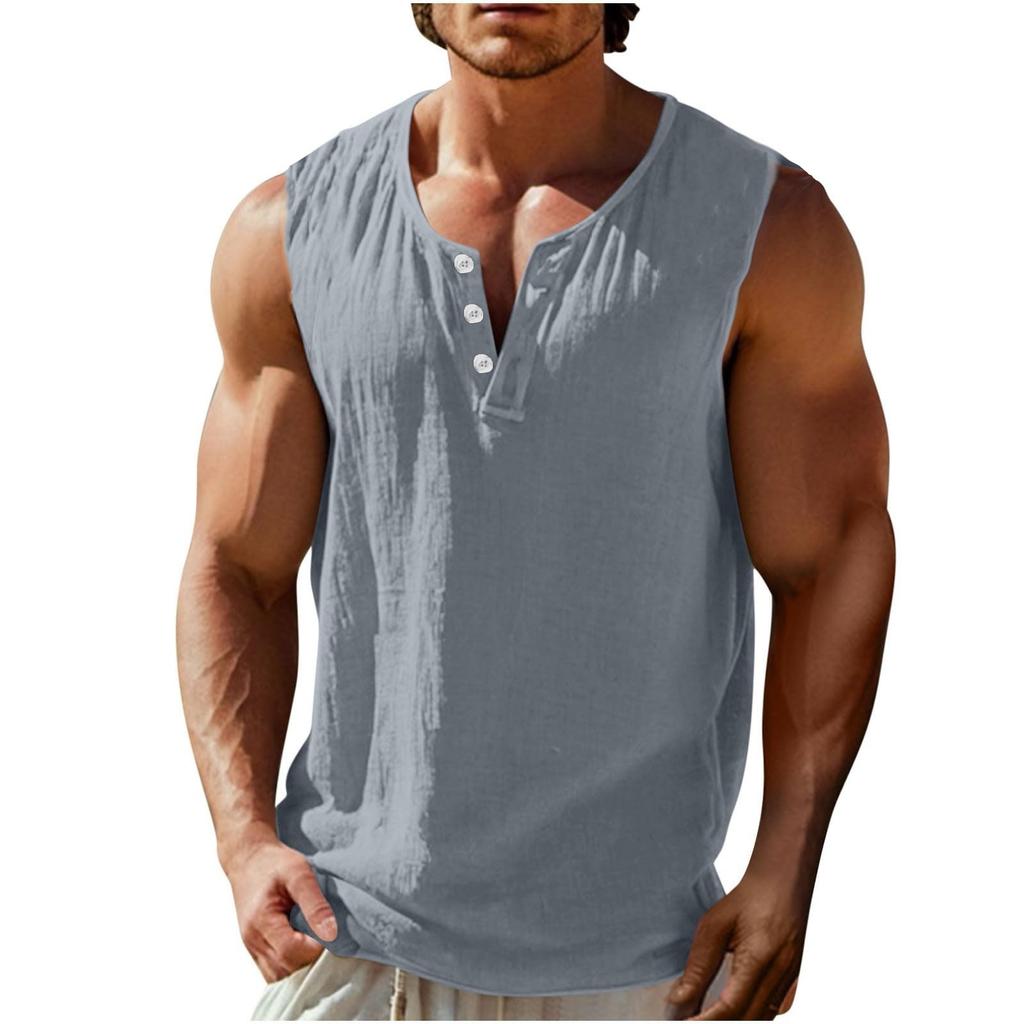 Men's Cotton And Linen Vest, Waistcoat, Casual Sleeveless Collar