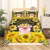 Farm Animal Duvet Cover Kawaii Pig Bedding Set Polyester Pigs Floral Comforter Cover Twin King For Teen Boy Girl Gift Room Decor