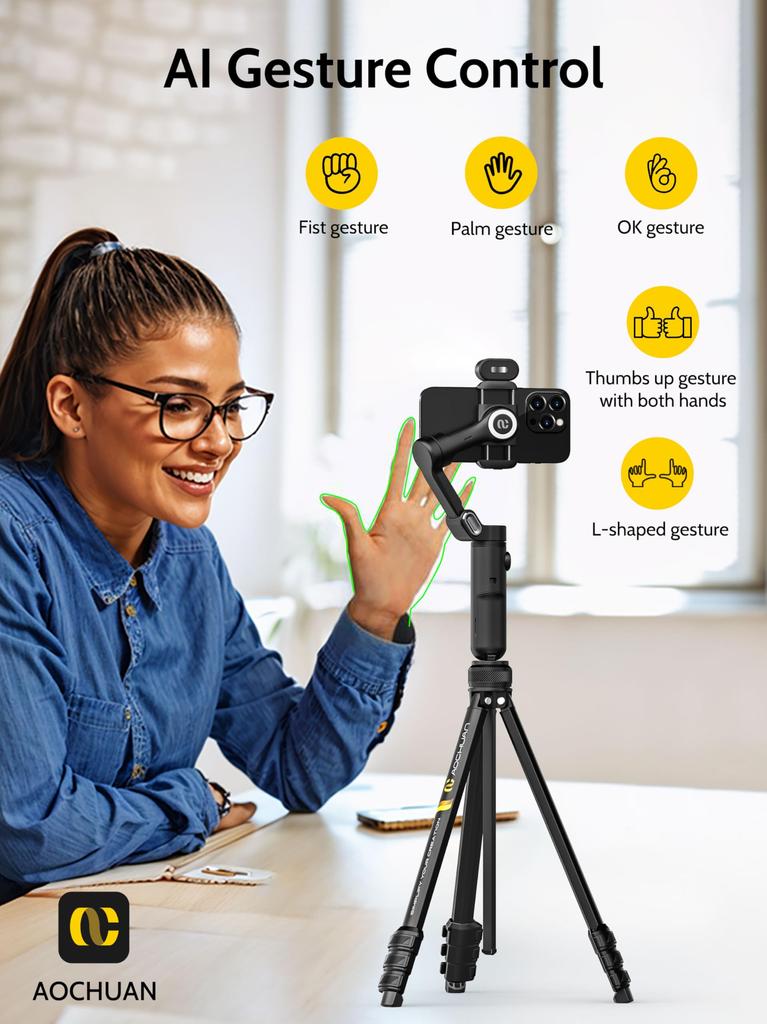 AOCHUAN Smart X Complete Combo 1 Smartphone Gimbal Stabilizer AI Tracking Extendable RGB Light Ring Handheld 3-Axis for iPhone Android Video