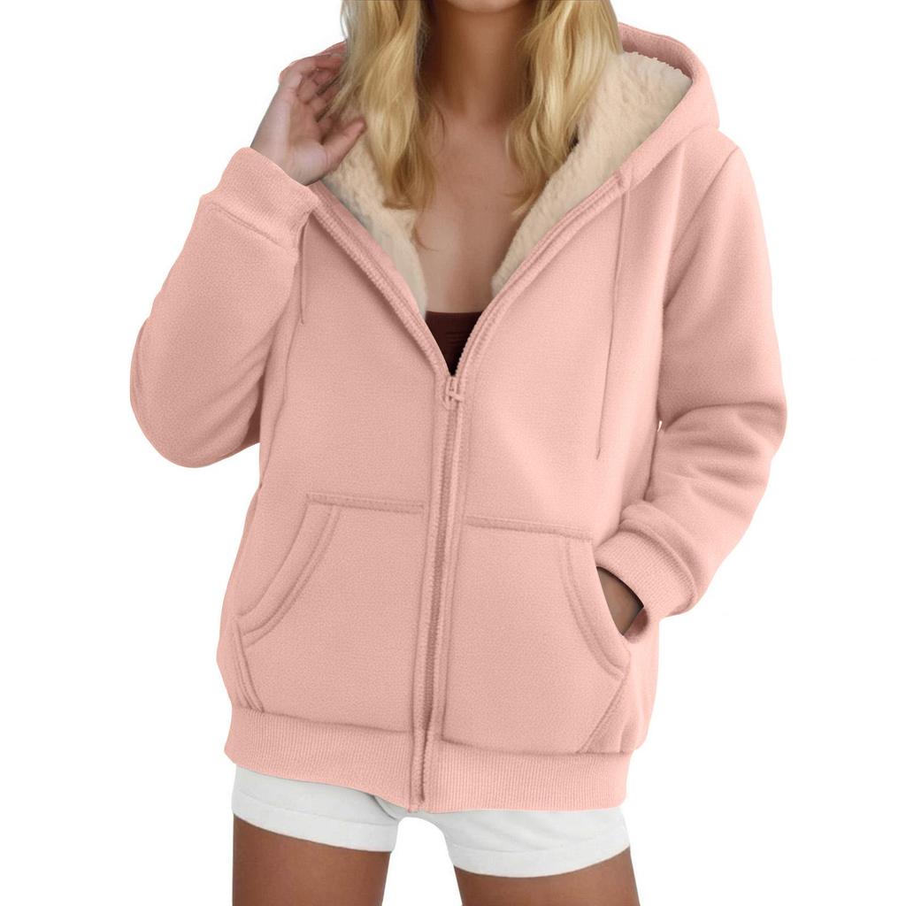 Women's Lambswool Coat Heavyweight Plus Velvet Thick Hoodie Cardigan