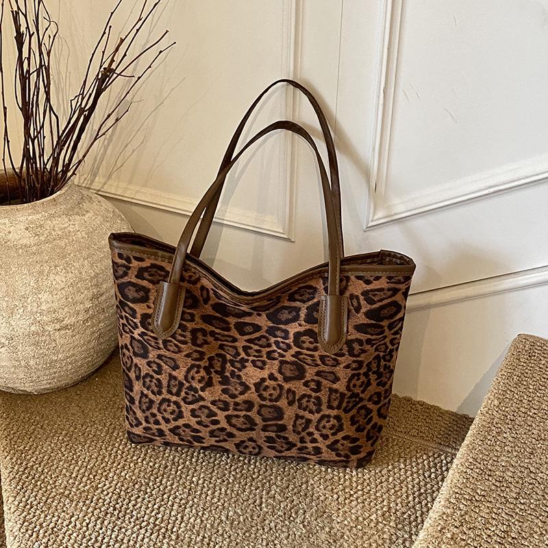

2024 Ретро Леопардовый Принт Большая Вместимость Сумка-Тоут для Женщин - Высококлассная Сумка на Плечо и Ручная Сумка кофейный