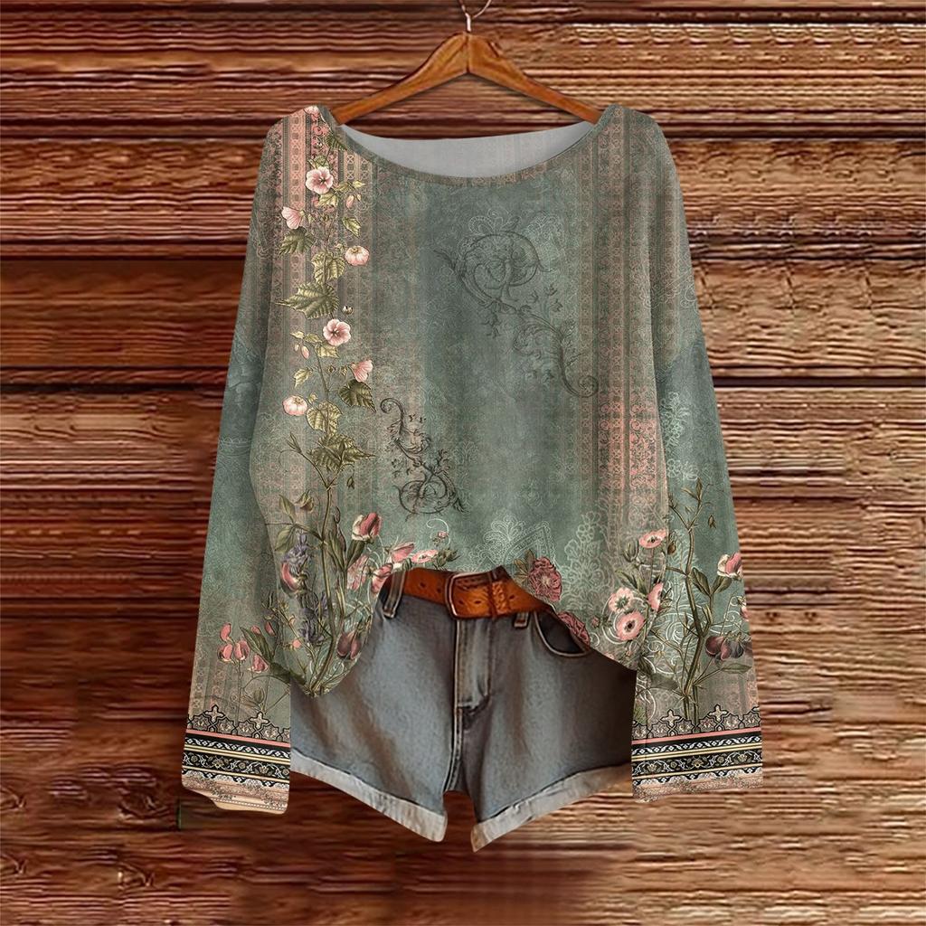Long Sleeve Shirts For Women Print Graphic Tees Blouses Casual Plus Size Basic Tops Pullover