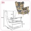 ARI PRINT Scandinavian Family Furniture Wing Chair, Gold, Navy Blue, Leaves