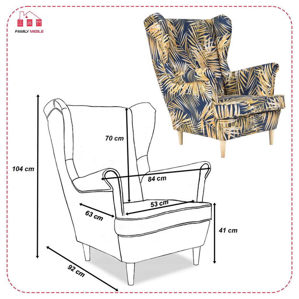 ARI PRINT Scandinavian Family Furniture Wing Chair, Gold, Navy Blue, Leaves