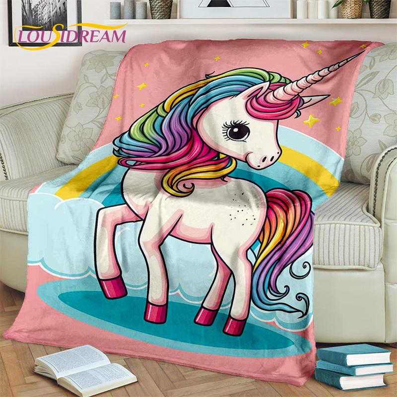 Cobertor de presente de aniversário de menina unicórnio fofo de desenho animado 3D, cobertor macio para casa, quarto, cama, sofá, piquenique, capa de viagem, cobertor para crianças