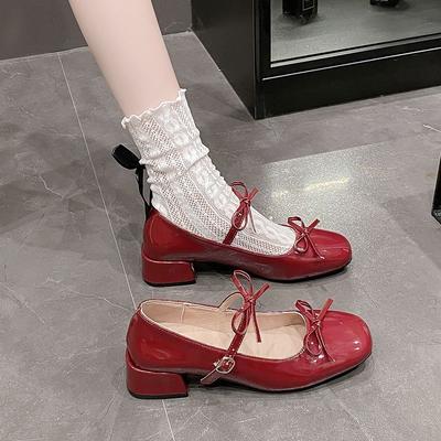 One Word with Fairy Style with Skirt Mary Jane Shoes Square Head 2025 Bow French Retro Silver Thick Heel Single Shoes