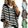 Women's Striped Knit Hoodie with and 3/4 Sleeves Casual Pullover Top