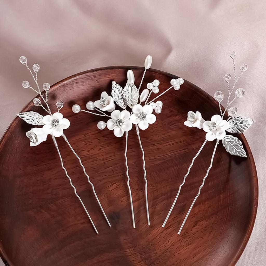 Women Hairpin with Pearl Clay Flower Leaf Hair Accessories Set Lightweight Comfortable Elegant Design For Weddings Parties