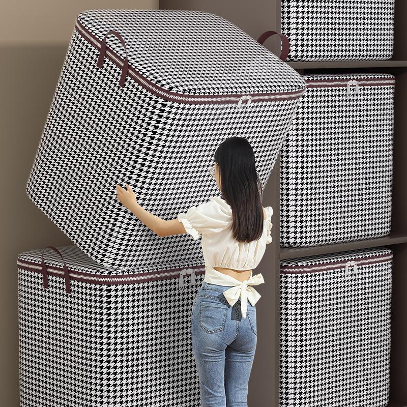 Houndstooth Quilt Storage Bag: Wardrobe Organizer Dustproof Container