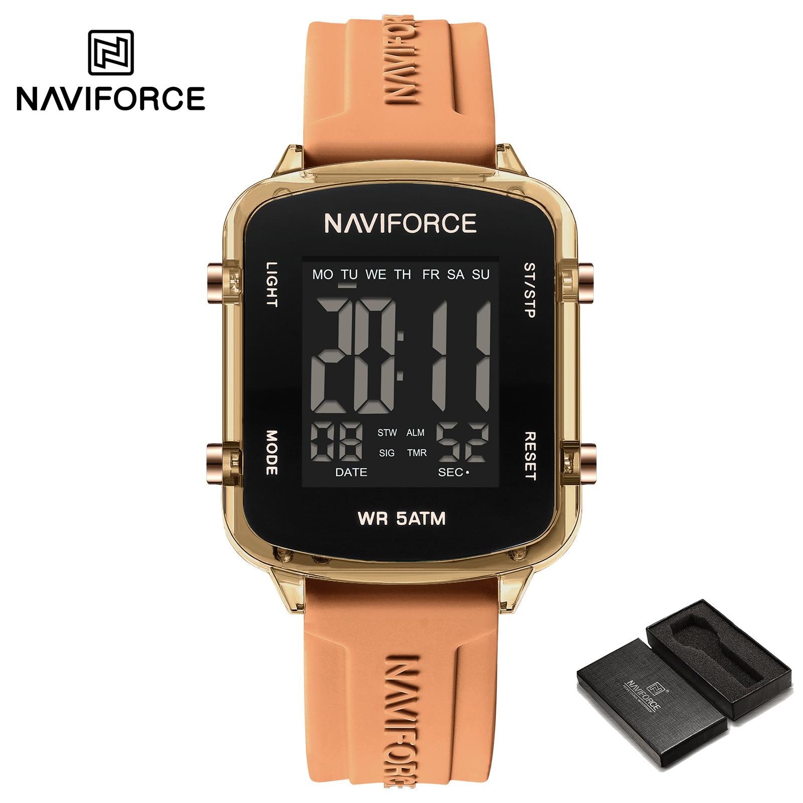 

NAVIFORCE Unisex Men s Women s Digital Watch Silicone Strap Timing Alarm Date Day Waterproof Fashion Casual Boys Girls Watch NF7120 розового золота