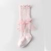 Kids Lace Pattern Over Knee Stockings Soft Combed Cotton Summer Thin Style Beige Color For Daily Wear