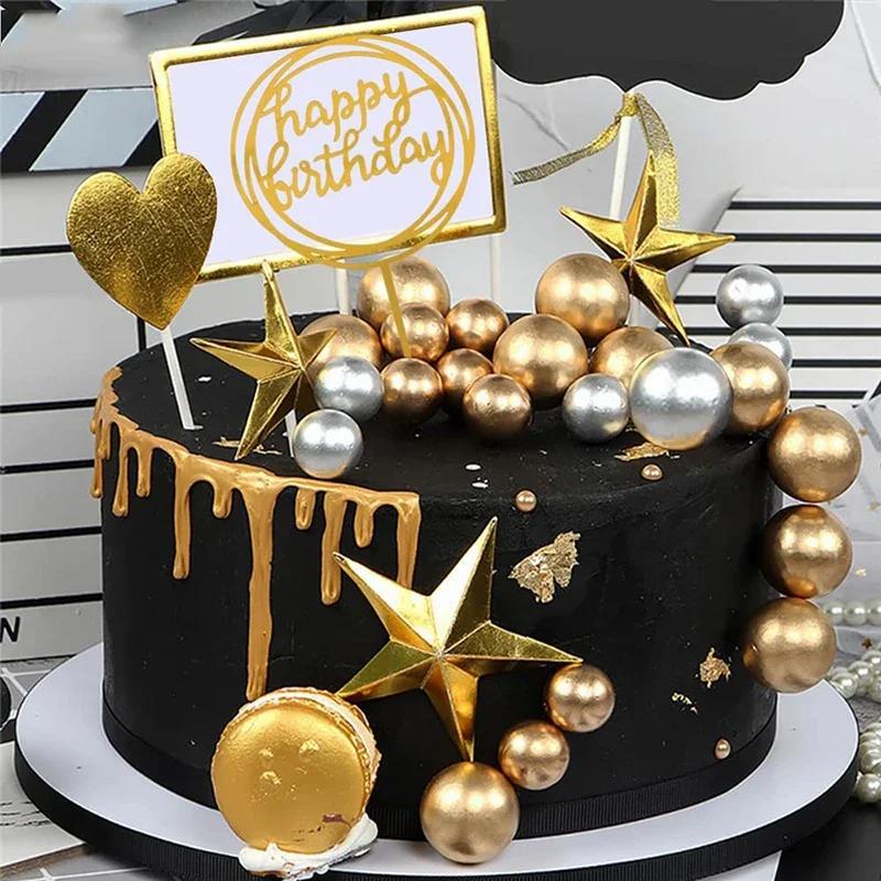20pcs Heart Shape Cake Topper Mix Size Gold Silver Pink Love Cake Ball Valentine's Day Cupcake Flag Wedding Engagement Decor