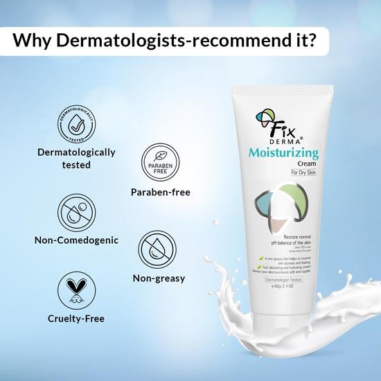 Fixderma Moisturizing Cream, Daily Moisturizer for Dry & Chapped Skin, Non-Comedogenic & Non-Greasy Formulation, 60g