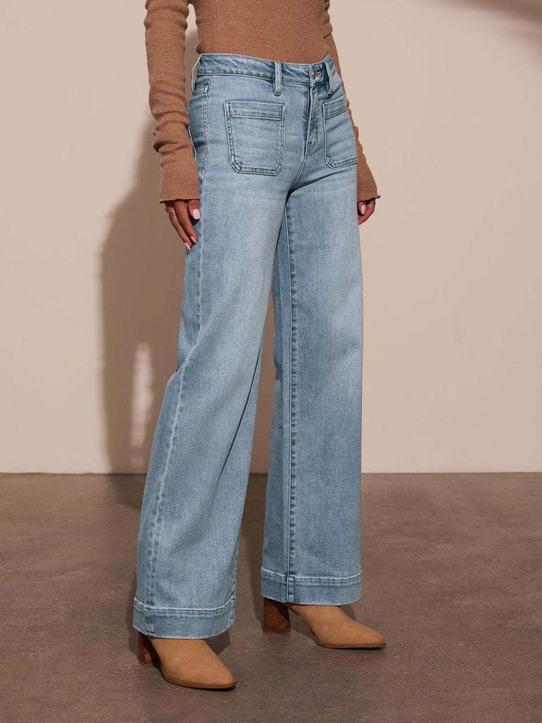 Dámské džíny s vysokým pasem Jaro Nový styl Slim Fit Široké nohavice Retro styl Rovné kalhoty